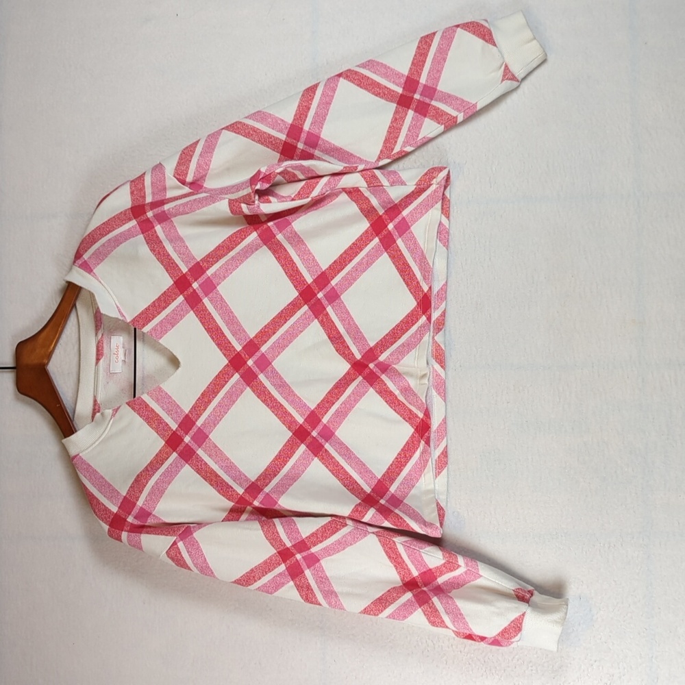 Colsie Red & Pink Plaid Diamond Pattern Oversized Cropped Sweat Shirt‎ XS